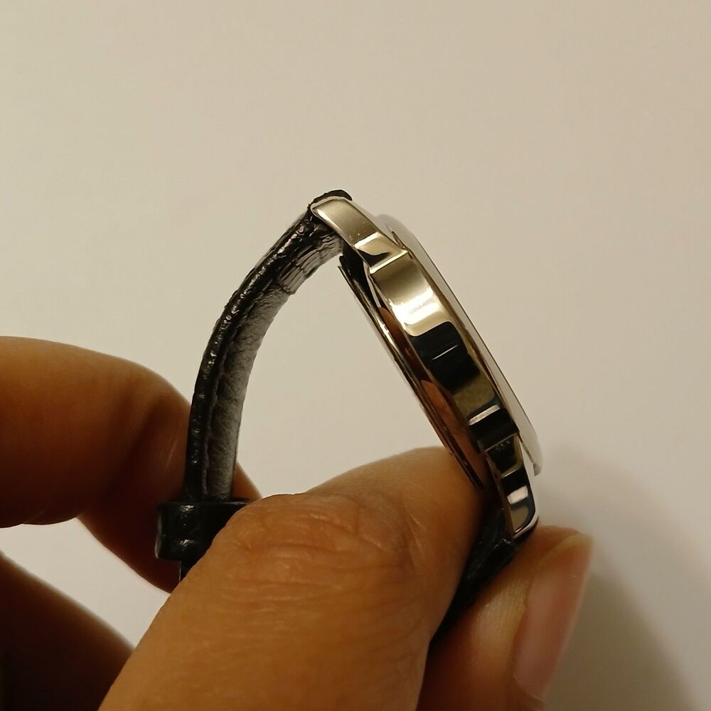 Gallaudet CSI Women's Silver Tone Dial Swiss Black Leather Band Watch WR 3ATM - Picture 10 of 12